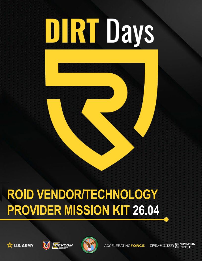DIRT Days 26.04 event graphic naming CMI2, U.S. Army, DEVCOM, and U.S. Central Command